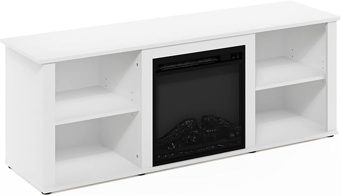 Furinno Classic 60 Inch TV Stand with Fireplace Solid White