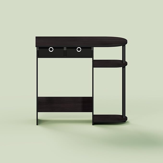 Ipoh Computer Desk 32 Inch Writing Desk Study Desk with Side Shelves and Bin Storage for Home Office Study Room Mocha Charcoal