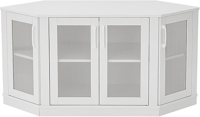 Panana Corner TV Stand - 47 Inch Media Console with 4 Doors and Shelves Living Room Storage for TVs up to 51 Inch (White)