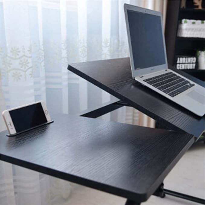71in Cross-Bed Computer Desk with Wheels &amp Adjustable Height &amp Length &amp Side Storage Shelf Overbed Standing Table Laptop Desk Cart Cross Bed Rolling Desk for Home Office