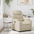 Massage Recliner Chair Cream Faux Leather Metal Plywood Adjustable 135° Backrest Memory Foam Cushion Cup Holders for Living Room Home Theater 242.5 lbs Capacity
