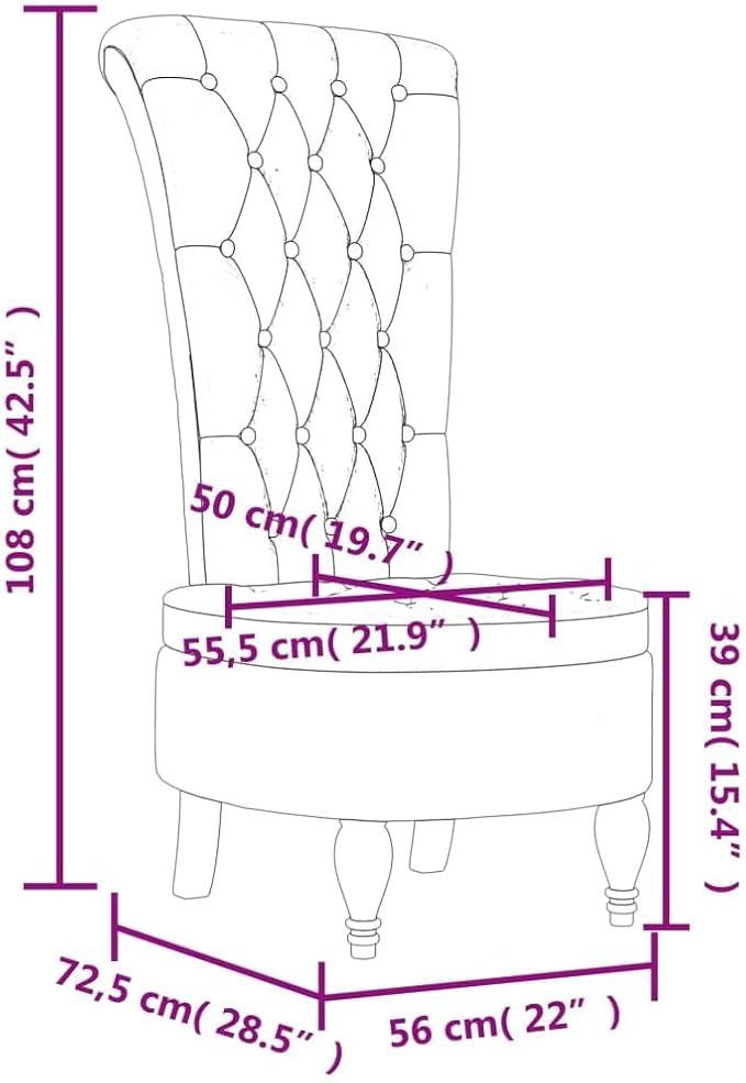 vidaXL Dark Green Velvet High Back Chair Ergonomic Accent with Padded Suitable for Seat Modern Design for Living Room Bedroom Office Decor Lounge Upholstered Single Sofa Stylish Seating