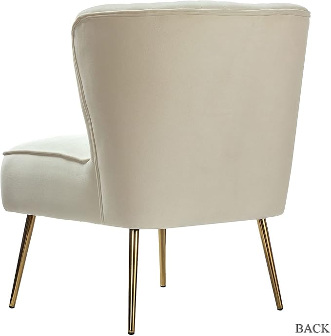 Tina's Home Modern Accent Chair Velvet Slipper Chair with Wingback Gold Legs Comfy Upholstered Fabric Armless Side Chair for Living Room Bedroom Vanity/Ivory
