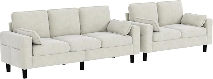 kinbor Big Comfy Modular Sectional Sofa with Memory Foam - Oversized Living Room Couch in Creamy White 2 Pieces Modern Upholstered Couches with Deep Seat