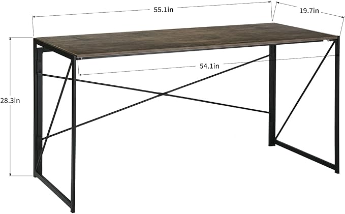 FurnitureR 32'' Folding Desk No Assembly Required Desk 2 Tier Computer Desk for Study Home Office Portable Foldable Laptop Table with Metal Frames/Wood Top Rustic Brown (Vintage Brown 55.1 Inch)