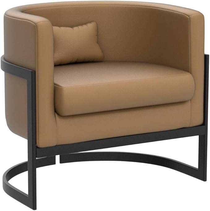 Alunaune Upholstered Modern Living Room Chairs Barrel Accent Chair Faux Leather Armchair Mid Century Lounge Chair Anti Scratch Sofa Tub Bucket Club Side Chair for Bedroom-Brown