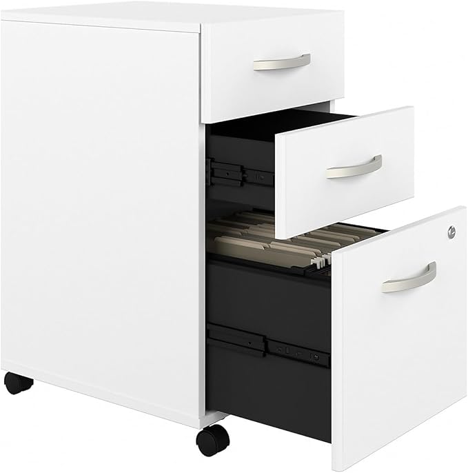 Bush Business Furniture Hybrid 3 Drawer Mobile File Cabinet in White - Assembled