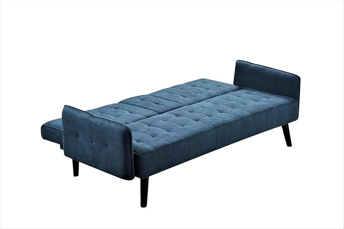 Leno 72 Sleeper Sofa Bed - Convertible Folding Backrest to Full Bed with Cup Holder &amp Drop-Down Table - Space Saving Linen Sofa for Small Spaces - Easy Assembly Blue
