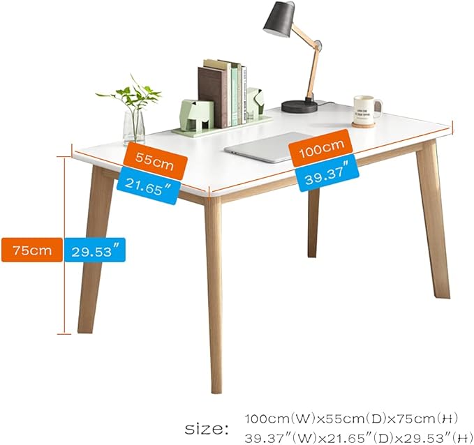 IOTXY Simple Wooden Writing Desk - Modern Minimalist Style PC Laptop Computer Workbench with Solid Wood Legs 39 W Home Office Work Table for TV Stand Music Video Live Broadcast Workstation White