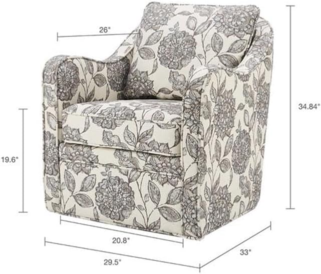 Pemberly Row Swivel Accent Chair 33.25 H x 28.5 W x 32.75 D Solid Wood Frame Multi-Color Floral Upholstery Black Metal Base Rounded Arms Foam Cushion Living Room or Home Office Seating