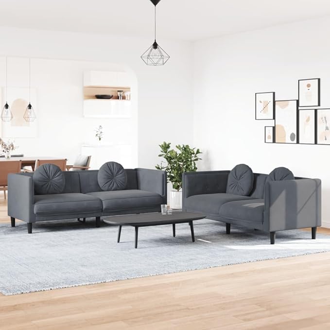 vidaXL Sofa Set with Pillows 2 Piece Settee Couch Living Room Seating Accent Upholstered Sofa Sofa Comfort Lounge Sofa Dark Gray Velvet