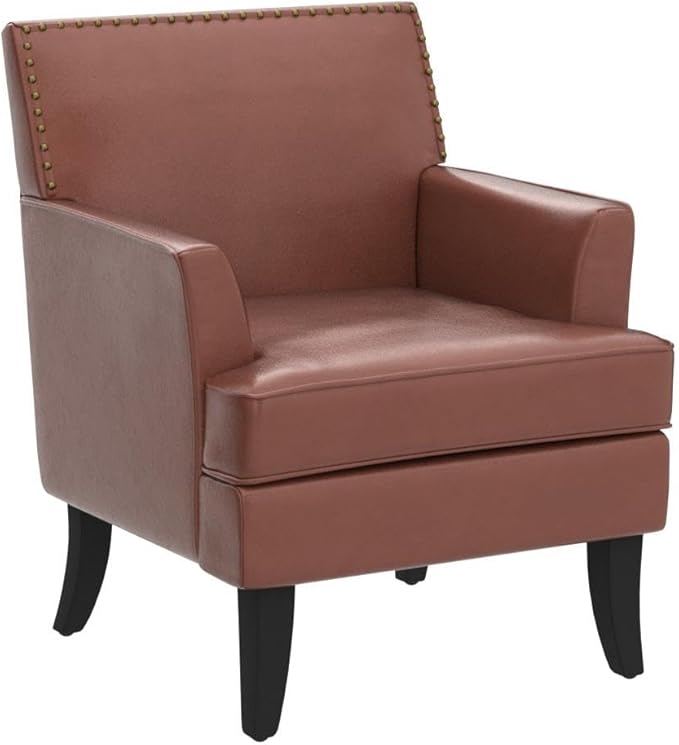 HULALA HOME Modern Faux Leather Accent Chair Comfy Upholstered Sofa Chair with Nailhead Trim Living Room Bedroom Armchair with Wood Legs Brown