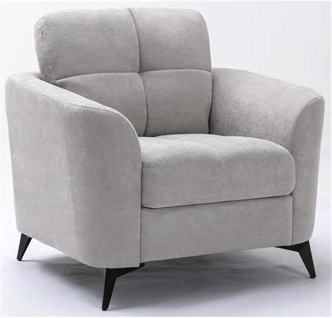 BOWERY HILL Accent Chair Light Gray Velvet Fabric Tufted Cushion Black Metal Legs Pocket Coil Seating Removable Back Cushion Modern Style Living Room or Formal Gathering Chair