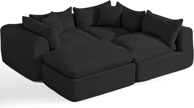 Modular Cloud Couch Sectional Boneless Sofa with Ottoman Deep Seat Fluffy Sectional Couch for Living Room &amp Bedroom No Assembly Required Black