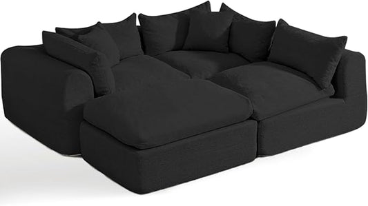 Modular Cloud Couch Sectional Boneless Sofa with Ottoman Deep Seat Fluffy Sectional Couch for Living Room &amp Bedroom No Assembly Required Black