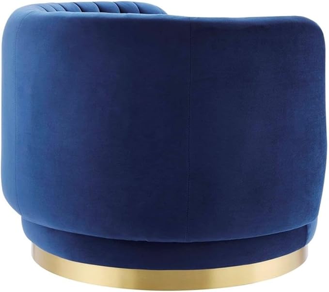 Pemberly Row Tufted Performance Velvet Swivel Chair 25 H x 34 W x 31.5 D Gold Metal Base Navy Velvet Upholstery Dense Foam Padding Modern Glam Accent Chair for Living Room or Home Office