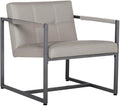Pemberly Row Small Accent Chair Metal and Leather Pewter Finish Off White Mushroom Color 27.5 W x 30.5 D x 29.25 H Mid-Century Style Living Room or Office Seating Durable Powder-Coated Frame