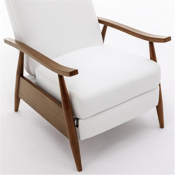 Pemberly Row Push Back Recliner Chair Faux Leather Upholstery Wooden Arms Milky White Finish Modern Reclining Living Room Chair 42.5 Hx30 Wx34 D