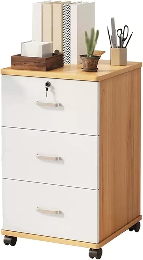 Office Storage with 3 Drawers of Wooden Mobile File Cabinets Under Desk Storage with Wheels Suitable for Home Offices