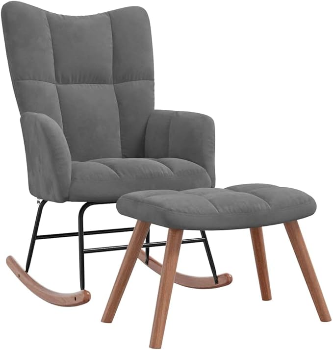 vidaXL Rocking Chair with Ottoman - Elegant and Modern Design - Dark Gray Velvet - Comfortably Padded - Durable Frame - Assembly Required
