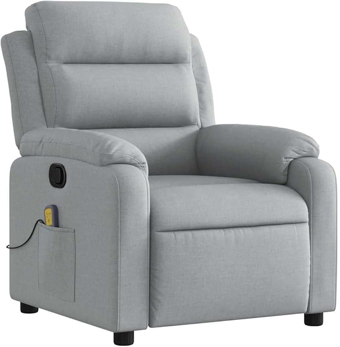 vidaXL Light Gray Fabric Massage Recliner Chair with Side Pocket and Manual Adjustability for Living Room Comfort