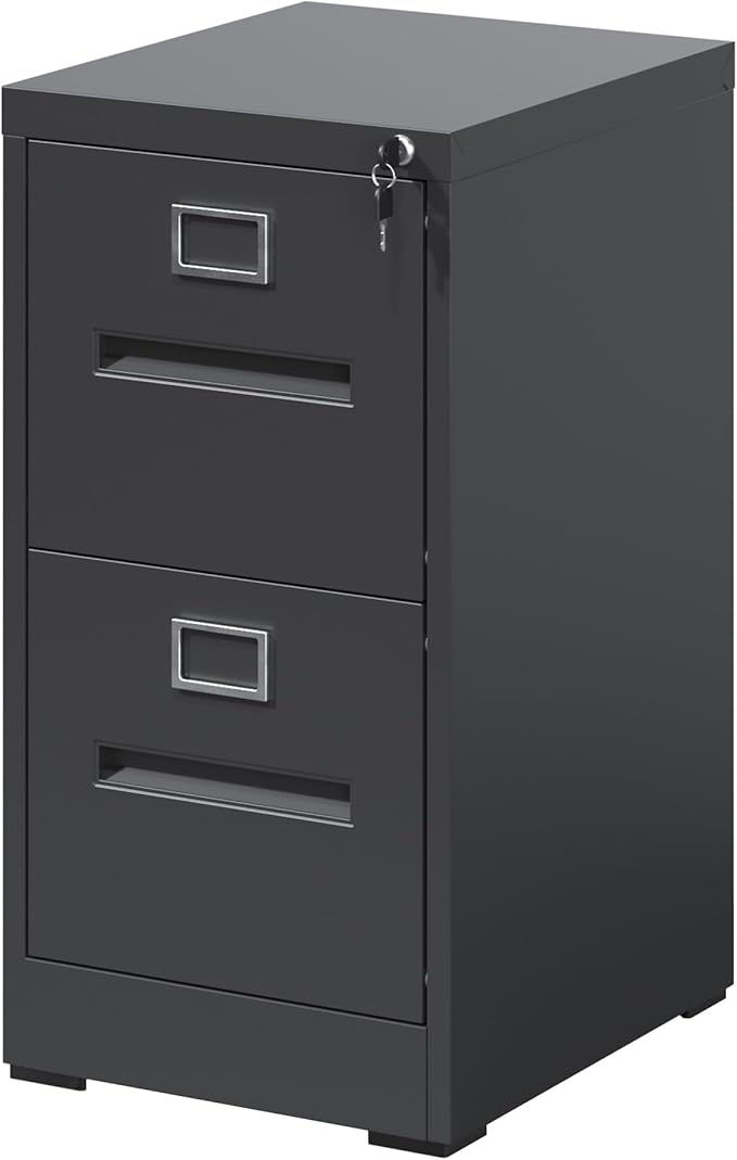 2 Drawer Metal File Cabinet with Lock Small Filing Cabinet Organizer for Home Office Under Desk Storage with Locking DrawersAssembly RequiredBlack
