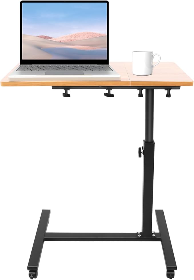 Adjustable Laptop Desk with Lockable WheelsHeight and Angle Adjustable Rolling Laptop StandPortable Mobile Standing Table for Home OfficeFits Laptops up to 15.6 inches