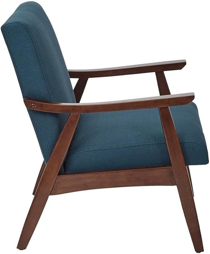 Scranton &amp Co Guest Chair 26.5 W x 28.5 D x 32.25 H Wood and Fabric Klein Azure Finish Plush Cushion Mid-Century Modern Style Armchair for Living Room or Home Office