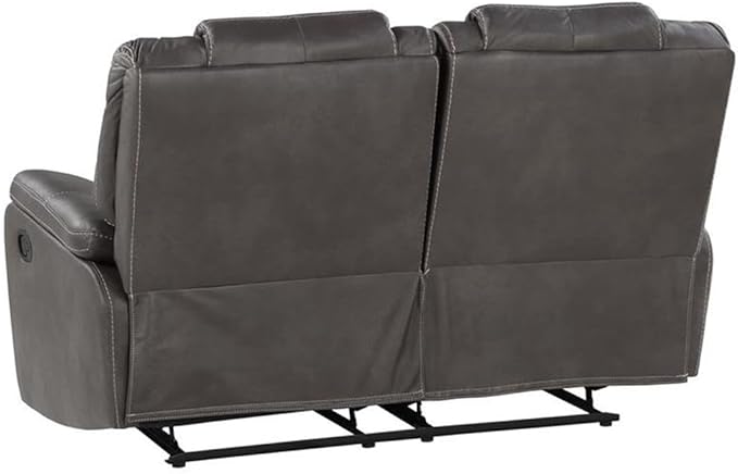 Steve Silver Katrine Charcoal PU Manual Love Seats Two Built-in Recliners Luxurious Padded Charcoal Faux-Leather Baseball Stitching 62 L x 36 W x 39 H Grey