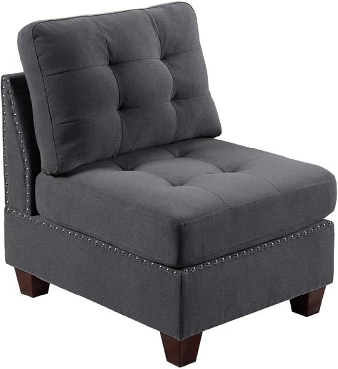 Contemporary Tufted Armless Chair Gray Linen-Look Fabric with Nailhead Trim Perfect for Living Room Bedroom 1-Piece
