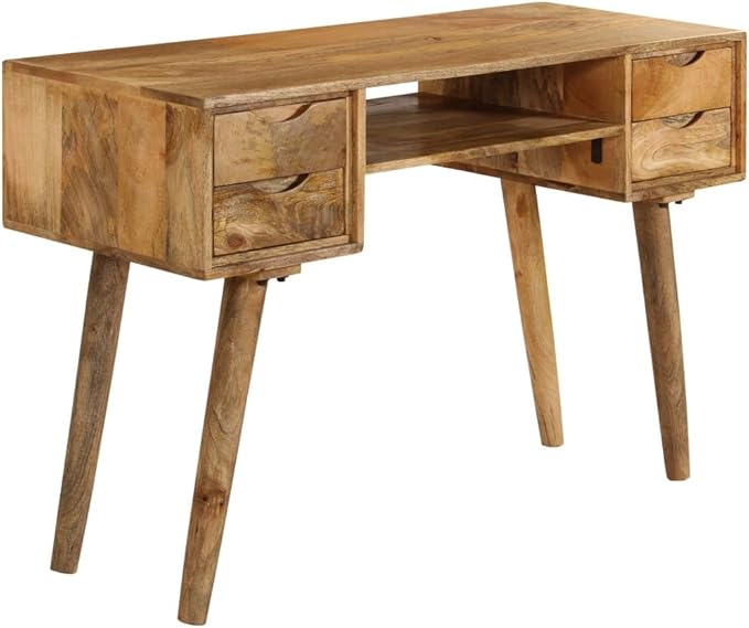 Wooden Writing Computer Desk with 4 Drawers and a Shelf Home Office Desk Writing Study Table PC Desk Workstation for Bedroom Solid Mango Wood 45.3x18.5x29.9 -AA