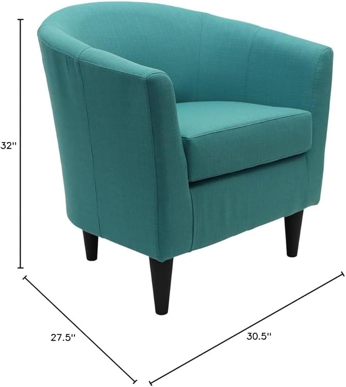 Pemberly Row Traditional Fabric Club Chair 32 H x 30.5 W x 27.5 D Polyester Upholstery Caribbean Blue Finish Padded Seat Classic Accent Chair for Living Room or Home Office
