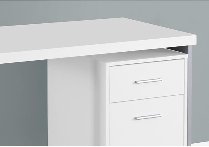 Sleek &amp Spacious 48 Computer Desk - Modern Home Office Set-Up with Storage Drawers - White Laminate &amp Grey Metal