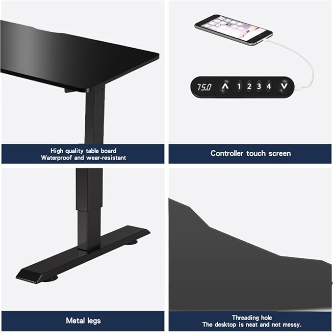 55 Inch Electric Height Adjustable Standing Desk for Home Office Computer Gaming Craft Study Work Desks Modern Lift-up TableBlack