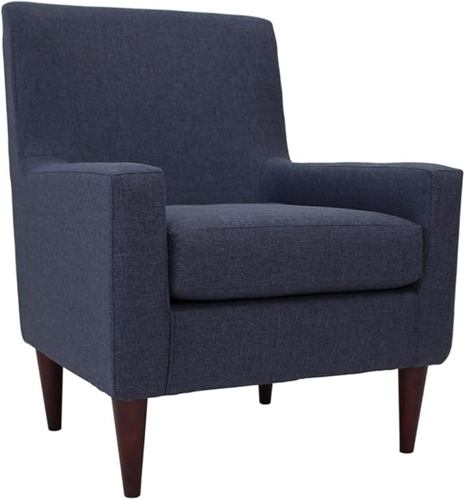 Pemberly Row Traditional Fabric Arm Chair Navy Blue Finish Woven Fabric Padded Seat Durable Construction 34.5 H x 28 W x 30 D Classic Design for Living Room or Accent Seating