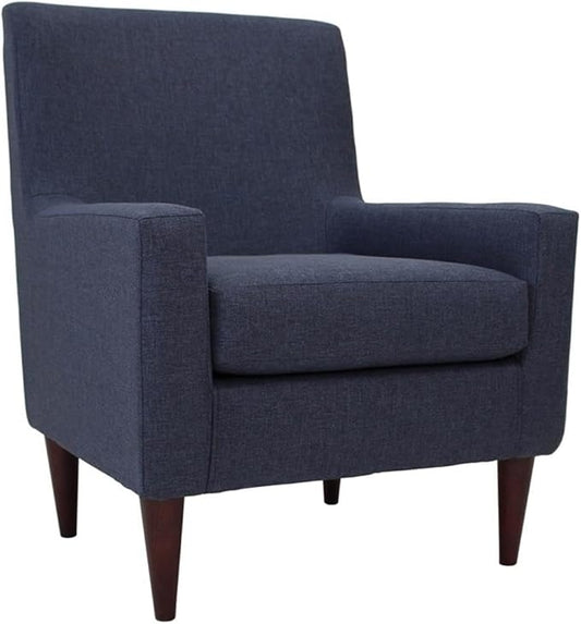 Pemberly Row Traditional Fabric Arm Chair Navy Blue Finish Woven Fabric Padded Seat Durable Construction 34.5 H x 28 W x 30 D Classic Design for Living Room or Accent Seating