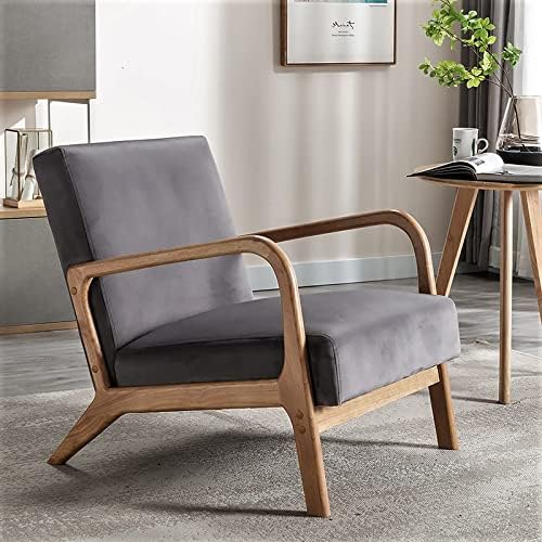Classic Mid Century Modern Accent Chairs for Living Room or Bedroom Espresso Open ed Armchair with Plush Cushioning and Velvet Fabric Gray