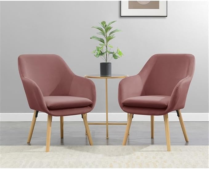 Pemberly Row Contemporary Accent Chair Pink Velvet Fabric Solid Red Oak Legs Detachable Foam Cushion 25.25 x 26.75 x 33.5 in Stylish Living Room or Office Seating