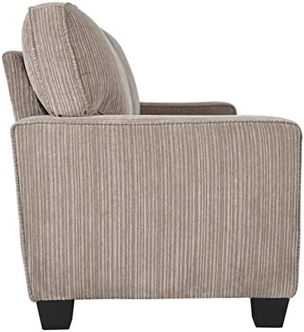 Pemberly Row Modern Fabric Loveseat Flagstone Beige Finish 61 in Wide Durable Polyester Rounded Arms Memory Foam Cushions Tool-Free Assembly Cozy Living Room or Small Space Seating