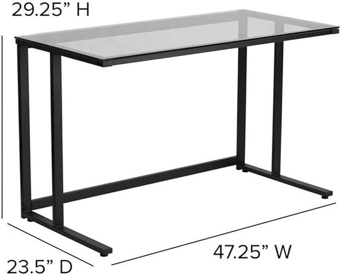 Flash Furniture Singleton Glass Desk with Black Pedestal Metal Frame