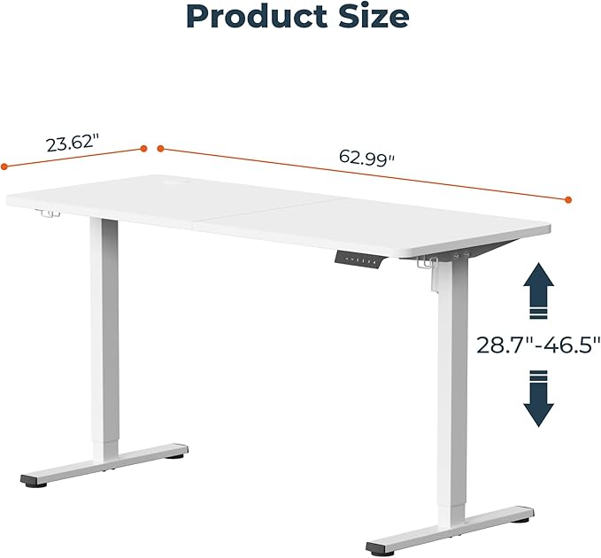 AdjustableStanding Desk 63 x 24 Inch Home Office Desk with Memory Preset Computer Workstation Splice White Top Frame