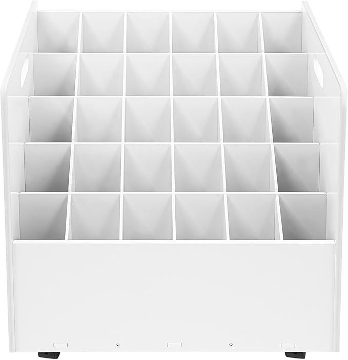Mobile Roll File Storage Organizer with Wheels 30 Slots White Mobile Files Storage Cabinet Construction Plan Holders Roll Files Storage for Office School (30 Slots White)
