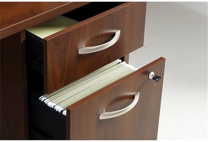 Scranton &amp Co Mobile Pedestal Filing Cabinet Hansen Cherry Finish 3 Drawer Engineered Wood with Laminate Locking Bottom Drawers Smooth Ball Bearing Slides Compact Office Storage Solution