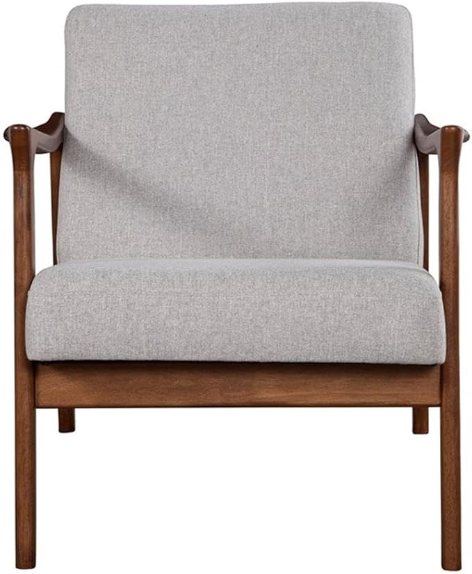 Trent Home Contemporary Lounge Chair 29 H x 27.5 W x 34 D Solid Rubberwood Frame Medium Brown Finish Light Gray Polyester Upholstered Cushions Accent Chair for Living Room or Bedroom Use