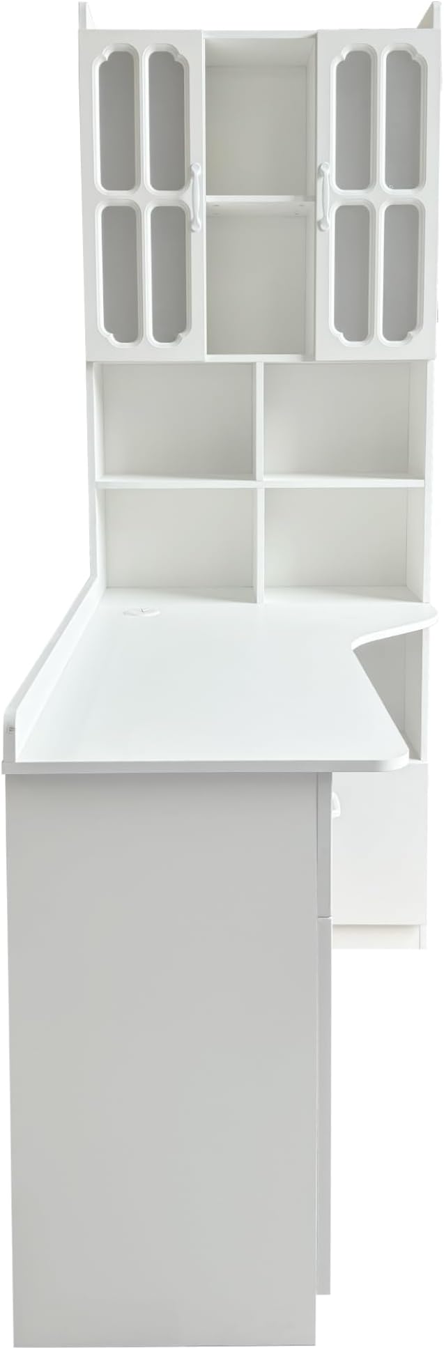 L-Shaped Corner Computer Desk for Home Office 52'' Writing Study Desk with Drawer &amp Bookshelf &amp Hutch Corner Gaming Computer Desks with Storage 2-in-1 L-Shaped Design Left Facing Table Wh