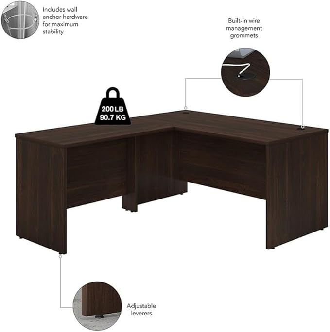 Bush Business Furniture 60W x 30D L Shaped Desk with Mobile File Cabinet Corner Table and Drawers for Home or Professional Office Studio C Collection Black Walnut