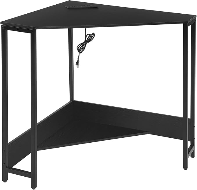 Modern Corner Desk Small Computer Desk with Outlets Office Desk Workstation 90 Degrees Triangle Table for Small Space Bedroom Living Room
