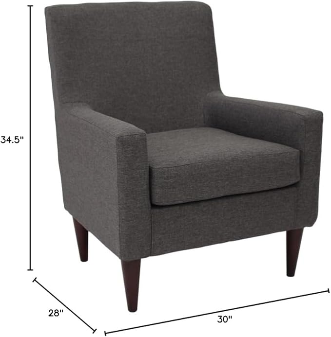 Pemberly Row Traditional Fabric Arm Chair Dark Gray Finish 34.5 H x 28 W x 30 D Durable Construction Padded Seat Woven Textured Fabric Classic Design Living Room or Accent Chair