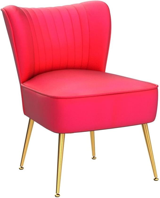 DUOMAY Modern Accent Chair Set of 2 Velvet Slipper Chair with Gold Legs Wingback Side Chair for Living Room Bedroom Entryway Small Corner Chair for Space Saving Rose Red