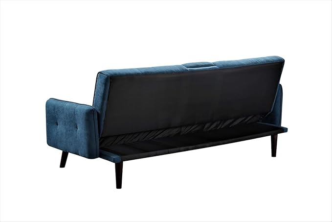 Leno 72 Sleeper Sofa Bed - Convertible Folding Backrest to Full Bed with Cup Holder &amp Drop-Down Table - Space Saving Linen Sofa for Small Spaces - Easy Assembly Blue
